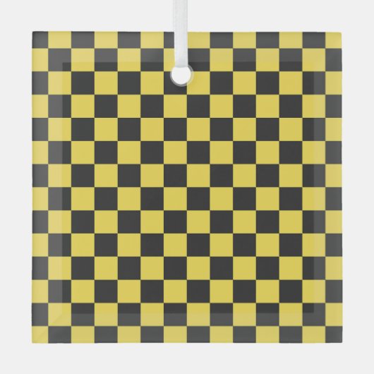 Yellow and black checkerboard pattern ornament aus glas (Vorderseite)