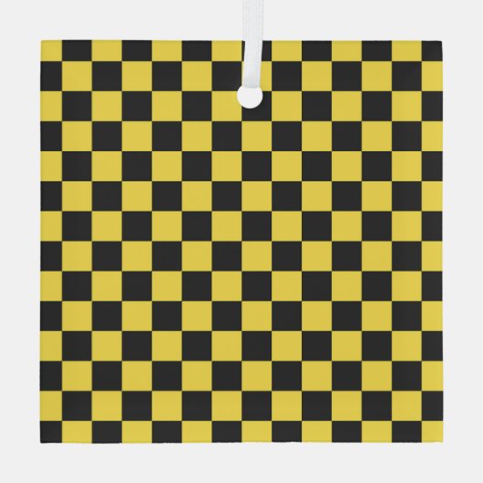 Yellow and black checkerboard pattern ornament aus glas (Rückseite)