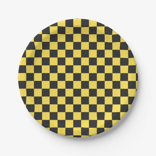 Yellow and black checkerboard pattern pappteller (Vorderseite)