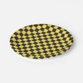 Yellow and black checkerboard pattern pappteller (Schrägansicht)