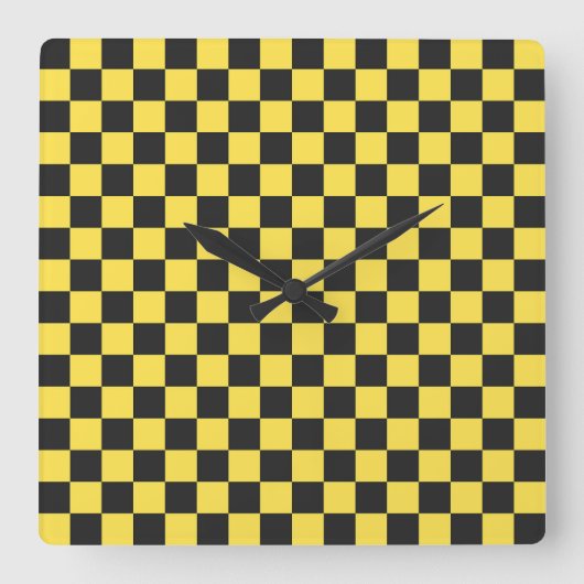 Yellow and black checkerboard pattern quadratische wanduhr (Vorderseite)