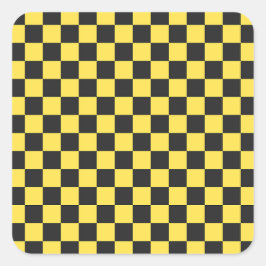 Yellow and black checkerboard pattern quadratischer aufkleber