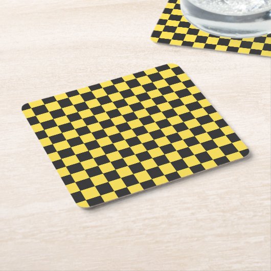Yellow and black checkerboard pattern rechteckiger pappuntersetzer (angewinkelt)