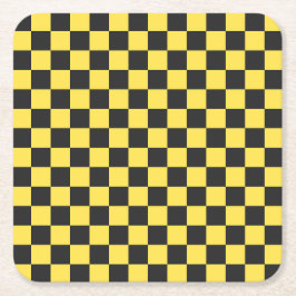 Yellow and black checkerboard pattern rechteckiger pappuntersetzer