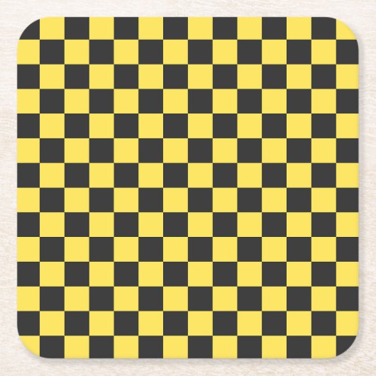 Yellow and black checkerboard pattern rechteckiger pappuntersetzer (Vorderseite)