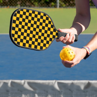 Yellow and Black Checkered Print Pickleball Schläger
