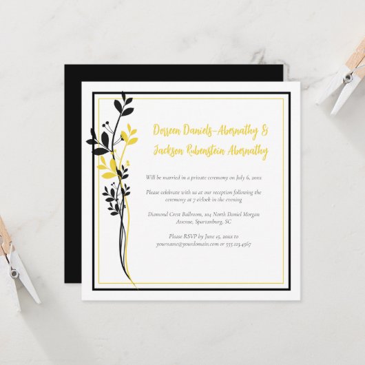 Yellow and Black Floral Reception Only | Einladung (Vorderseite/Rückseite Beispiel)