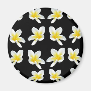 Yellow And Black Frangipani Pattern, Magnet