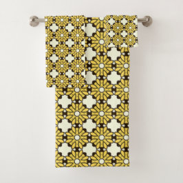 Yellow and black geometric pattern badhandtuch set