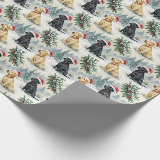 Yellow and Black Labrador Christmas Wrapping Paper Geschenkpapier (Ecke)