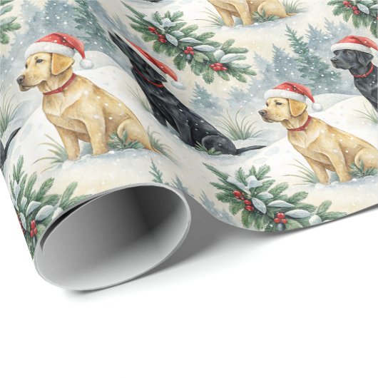 Yellow and Black Labrador Christmas Wrapping Paper Geschenkpapier (Rolleneckpunkt)