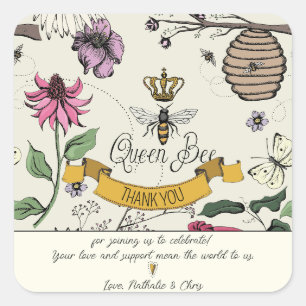 Yellow and Black Queen Bee and Crown Vielen Dank Quadratischer Aufkleber