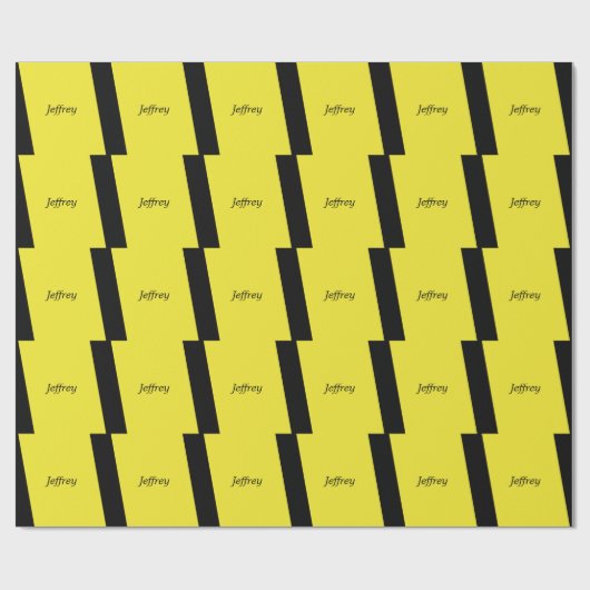 Yellow and Black Stripe Gift Wrap, Name, Modern Geschenkpapier (Flach)