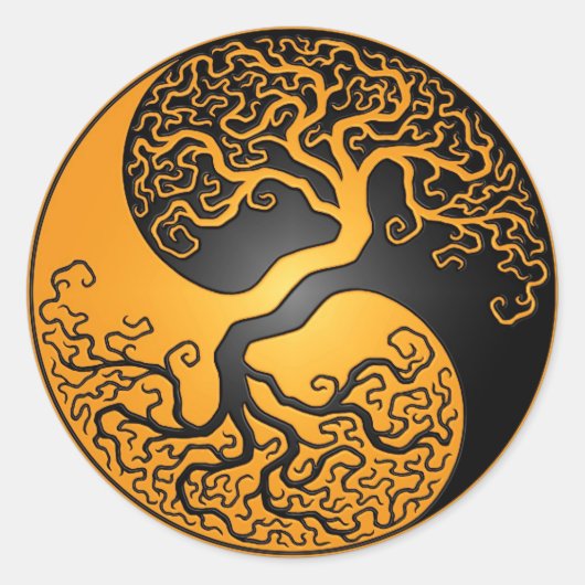 Yellow and Black Yin Yang Tree Runder Aufkleber (Vorderseite)