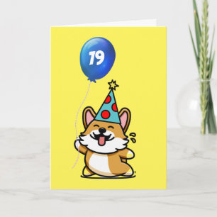 Yellow and Blue Balloon Corgi 19. Geburtstag Karte