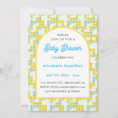 Yellow and Blue Dots Modern Baby Shower Invitation Einladung (Vorderseite)