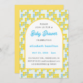 Yellow and Blue Dots Modern Baby Shower Invitation Einladung (Vorne/Hinten)