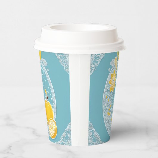 Yellow and blue fruit patterns AI art Pappbecher (Rechts)