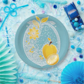 Yellow and blue fruit patterns AI art Pappteller (Party)