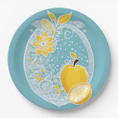 Yellow and blue fruit patterns AI art  Pappteller (Vorderseite)