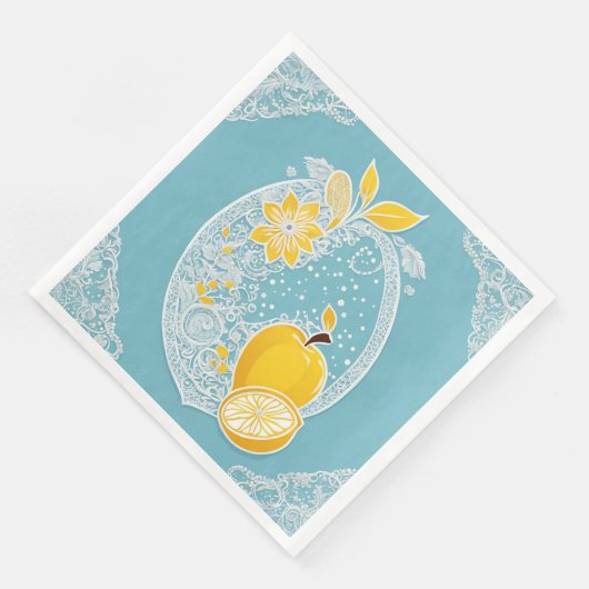 Yellow and blue fruit patterns AI art  Serviette (Ecke)