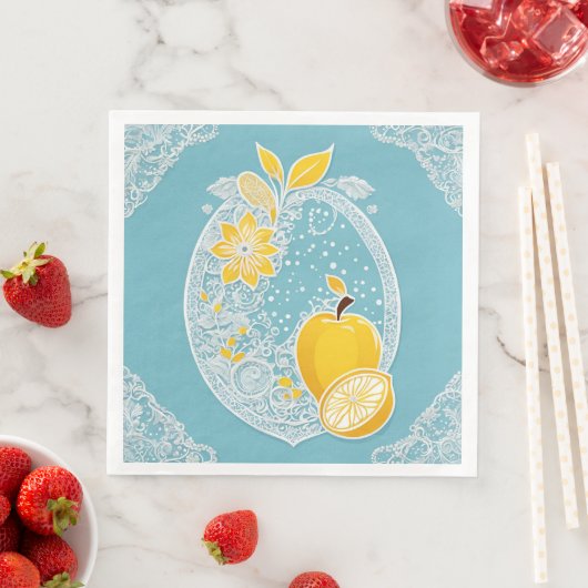 Yellow and blue fruit patterns AI art Serviette (Beispiel)