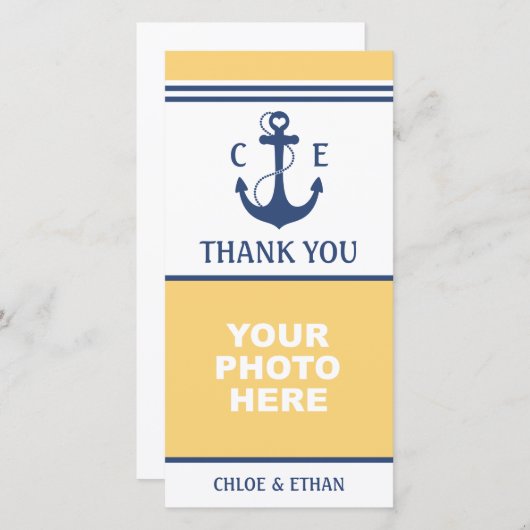 Yellow and Blue Nautic Foto Vielen Dank Dankeskarte (Vorne/Hinten)