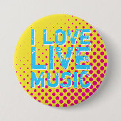 Yellow and Blue Retro Halftone I Liebe Music Butto Button (Vorderseite)
