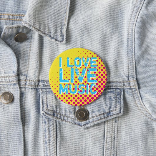 Yellow and Blue Retro Halftone I Liebe Music Butto Button (Beispiel)