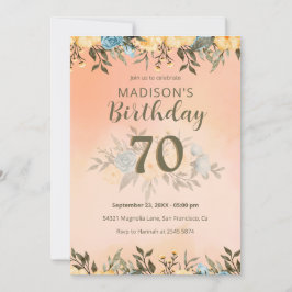 Yellow And Blue Roses Birthday Invitation Einladung