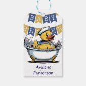 Yellow and Blue Rubber Duck Boy Baby Showdusche Geschenkanhänger (Rückseite)