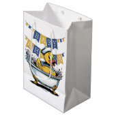 Yellow and Blue Rubber Duck Boy Baby Showdusche Mittlere Geschenktüte (Vorderseite Schrägansicht)