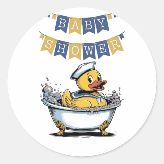 Yellow and Blue Rubber Duck Boy Baby Showdusche Runder Aufkleber (Vorderseite)
