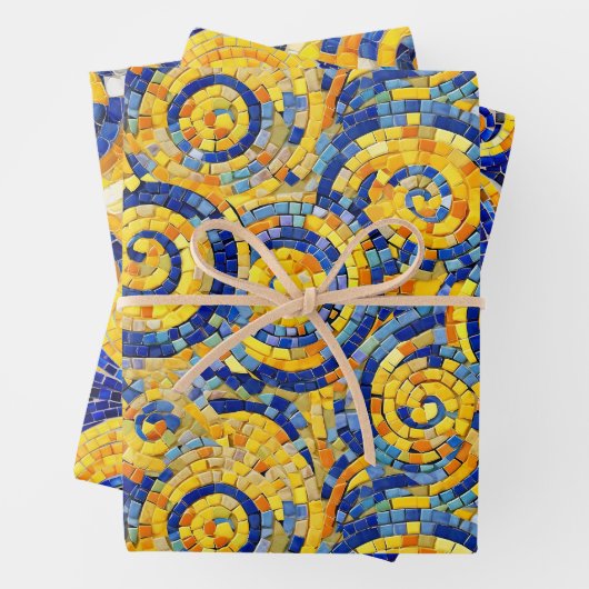 Yellow and Blue Starry Night Mosaic Glass Patterns Geschenkpapier Set (Beispiel)
