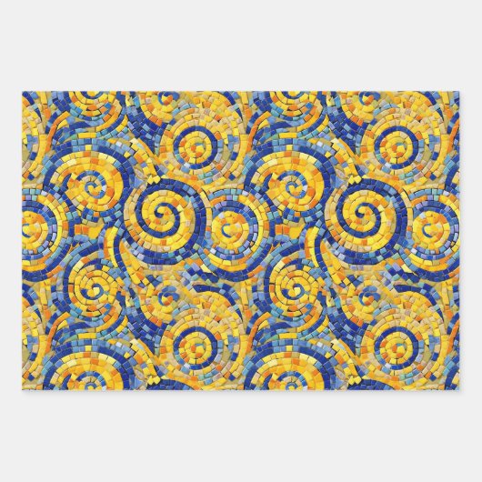 Yellow and Blue Starry Night Mosaic Glass Patterns Geschenkpapier Set (Vorderseite)