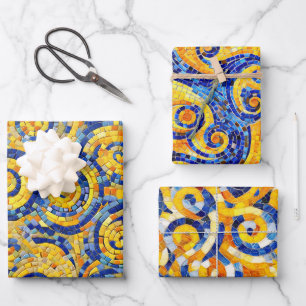 Yellow and Blue Starry Night Mosaic Glass Patterns Geschenkpapier Set