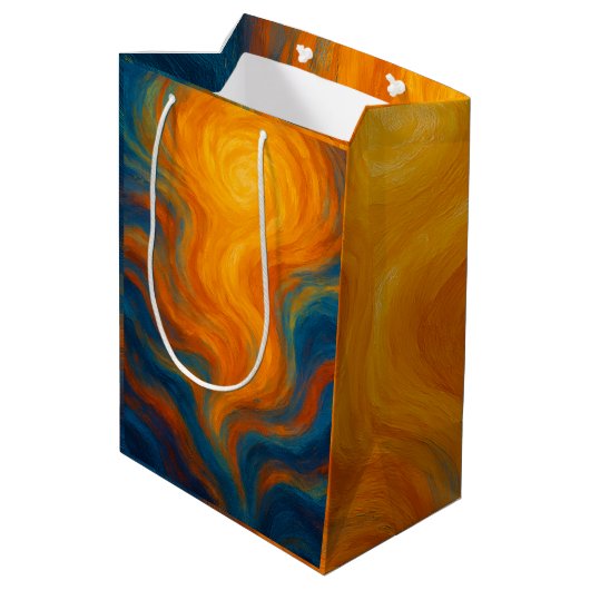 yellow and blue swirl sun energy abstract mittlere geschenktüte (Rückseite Schrägansicht)
