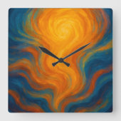 yellow and blue swirl sun Energy abstract Quadratische Wanduhr (Vorderseite)