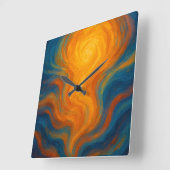 yellow and blue swirl sun Energy abstract Quadratische Wanduhr (Winkel)