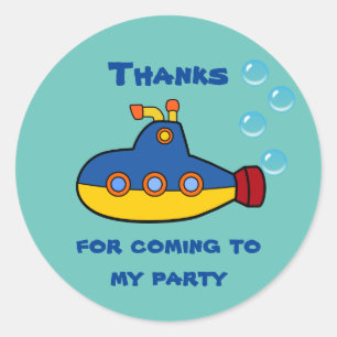 Yellow and Blue Toys U-Boot Geburtstag Vielen Dank Runder Aufkleber