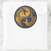 Yellow and Blue Yin Yang Dragons Runder Aufkleber (Tasche)