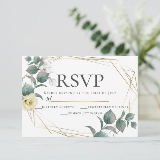 Yellow and Blush Peony Magnolia Wedding RSVP Einladung (Stehend Vorderseite)