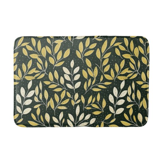 Yellow and Cream Leafy Branches Pattern  Badematte (Vorderseite)