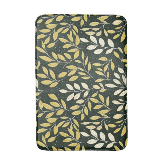 Yellow and Cream Leafy Branches Pattern  Badematte (Vorderseite Vertikal)