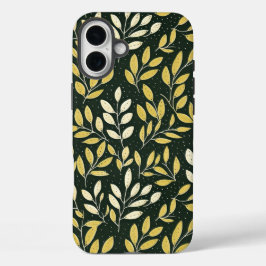 Yellow and Cream Leafy Branches Pattern  iPhone 16 Plus Hülle