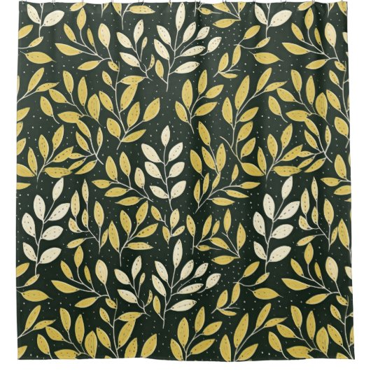 Yellow and Cream Leafy Branches Pattern  Duschvorhang (Vorderseite)