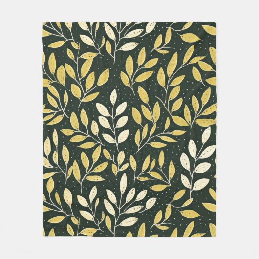 Yellow and Cream Leafy Branches Pattern  Fleecedecke (Vorderseite)