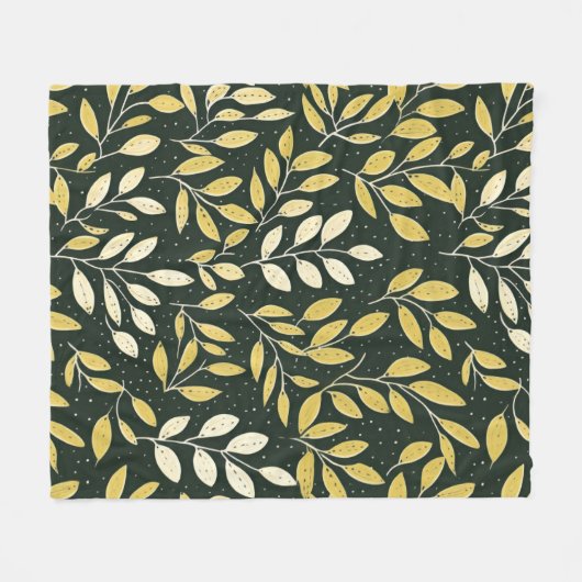 Yellow and Cream Leafy Branches Pattern  Fleecedecke (Vorderseite (Horizontal))