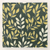 Yellow and Cream Leafy Branches Pattern  Glasuntersetzer (Vorderseite)