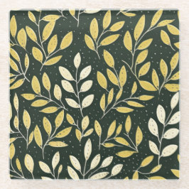 Yellow and Cream Leafy Branches Pattern  Glasuntersetzer